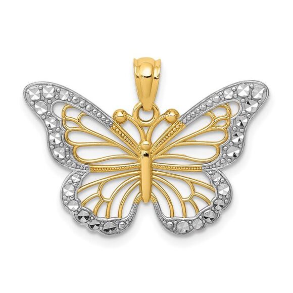 14k Yellow Gold with White Rhodium Ornate Butterfly...